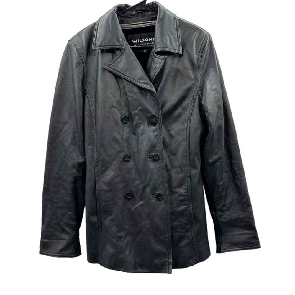 Vintage 90s Wilsons Leather Black Genuine Leather Jacket Coat Size M